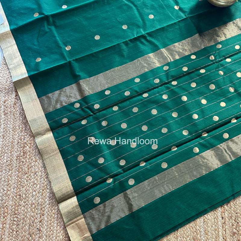 Green Chanderi Butta Zari Border Saree BSC01