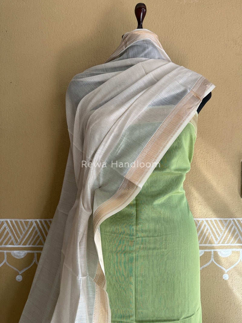 Maheshwari Pista Green-White Tissue Top-Dupatta TTP02