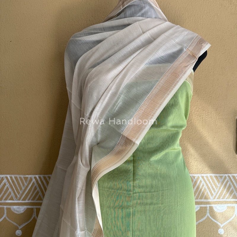 Maheshwari Pista Green-White Tissue Top-Dupatta TTP02