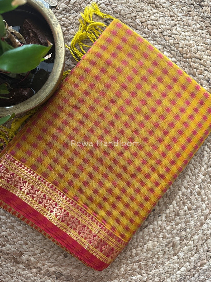 Maheshwari Mustard Yellow Garbha Reshami Silk Saree GS194