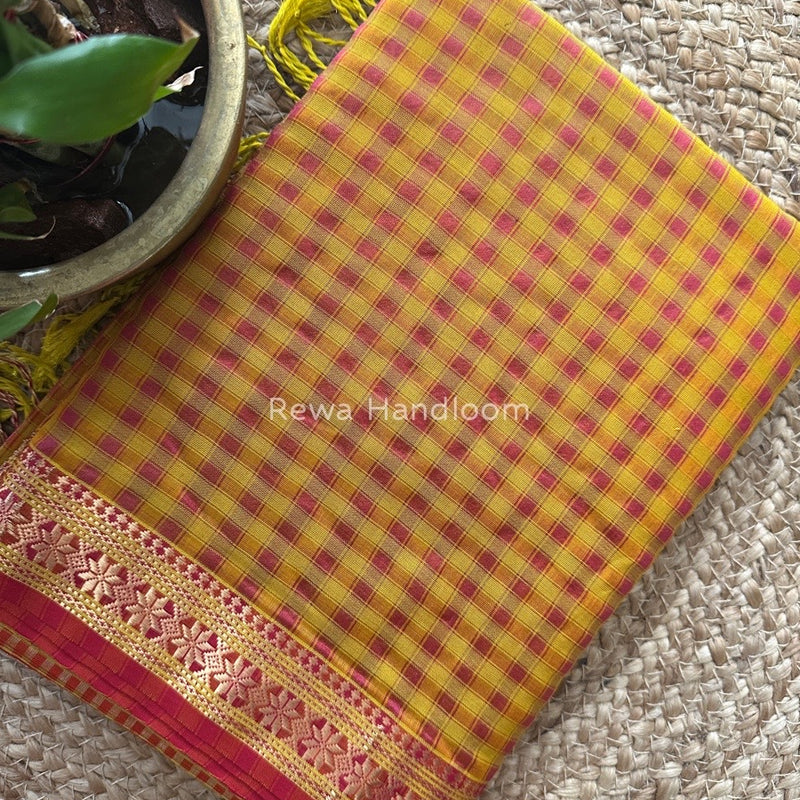 Maheshwari Mustard Yellow Garbha Reshami Silk Saree GS194