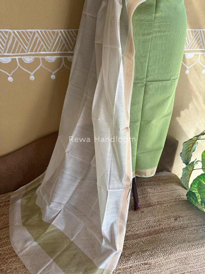 Maheshwari Pista Green-White Tissue Top-Dupatta TTP02