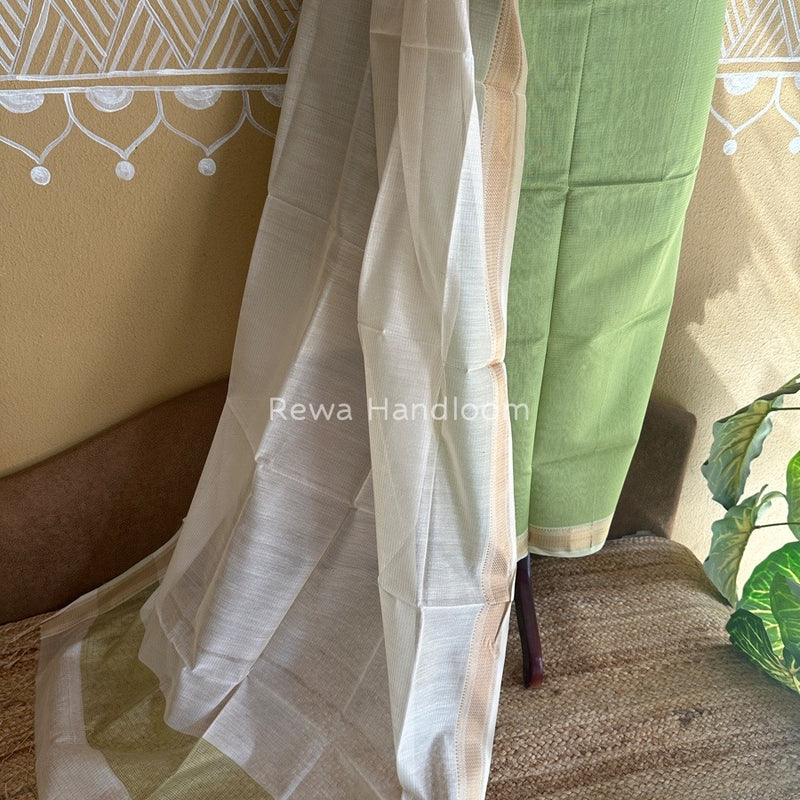 Maheshwari Pista Green-White Tissue Top-Dupatta TTP02