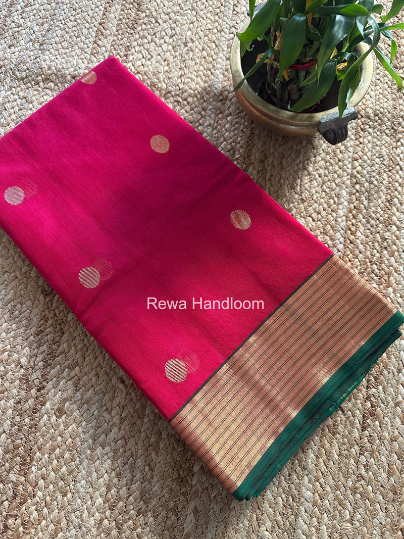 Rani Pink Chanderi Butta Zari Border Saree BSC015