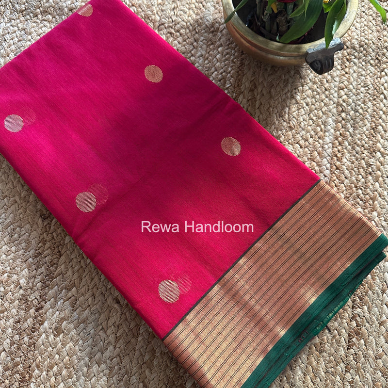 Rani Pink Chanderi Butta Zari Border Saree BSC015