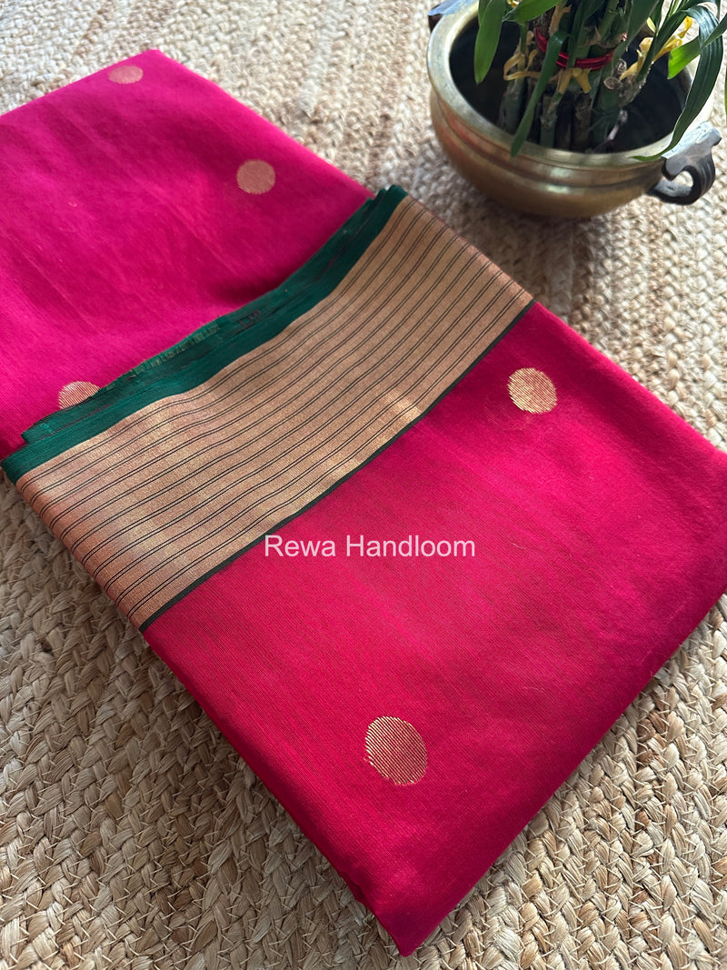 Rani Pink Chanderi Butta Zari Border Saree BSC015