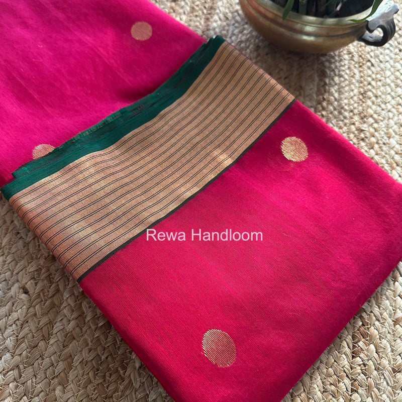 Rani Pink Chanderi Butta Zari Border Saree BSC015