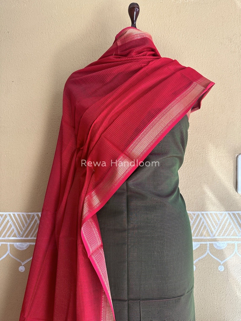 Maheshwari Green-Red Tissue Top-Dupatta TTP019
