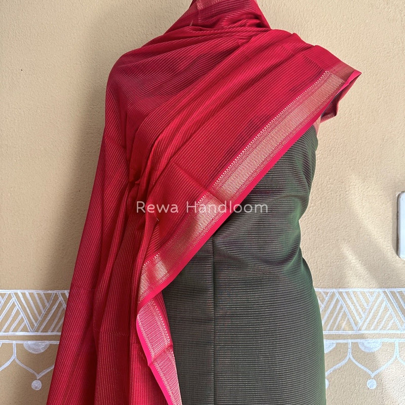 Maheshwari Green-Red Tissue Top-Dupatta TTP019