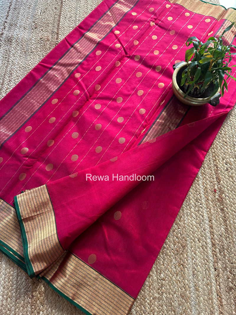 Rani Pink Chanderi Butta Zari Border Saree BSC015