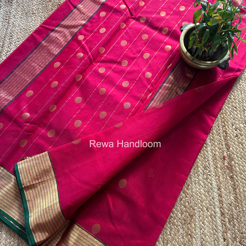 Rani Pink Chanderi Butta Zari Border Saree BSC015