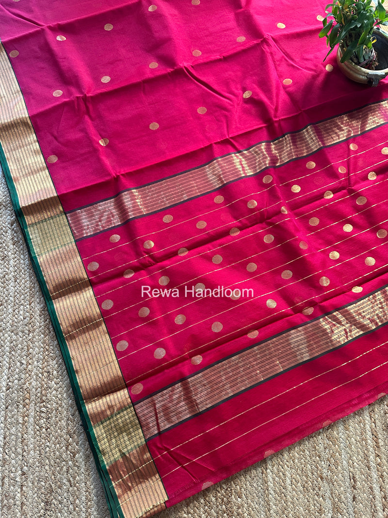 Rani Pink Chanderi Butta Zari Border Saree BSC015