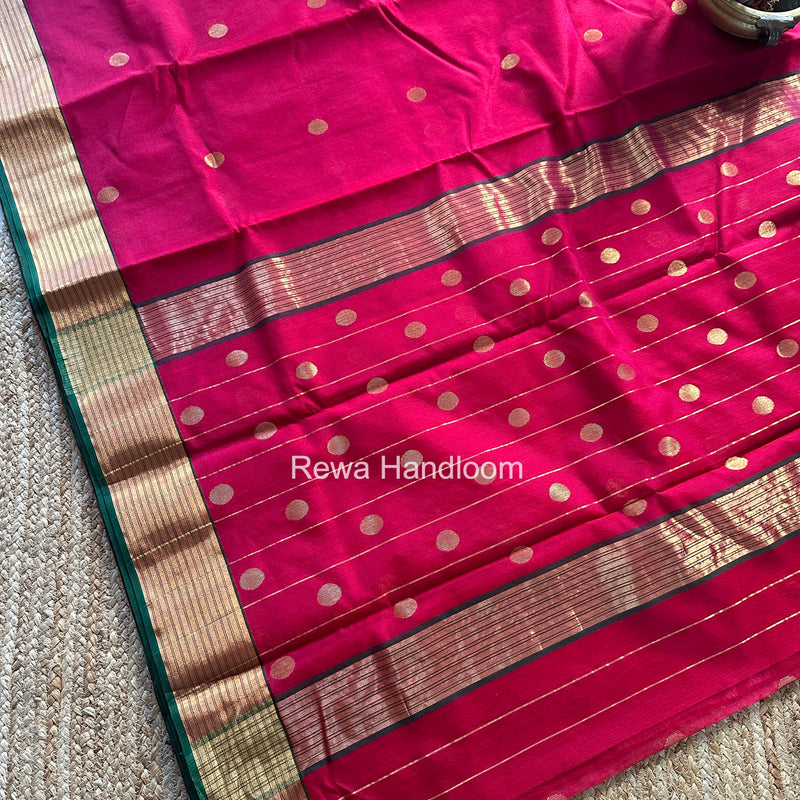 Rani Pink Chanderi Butta Zari Border Saree BSC015