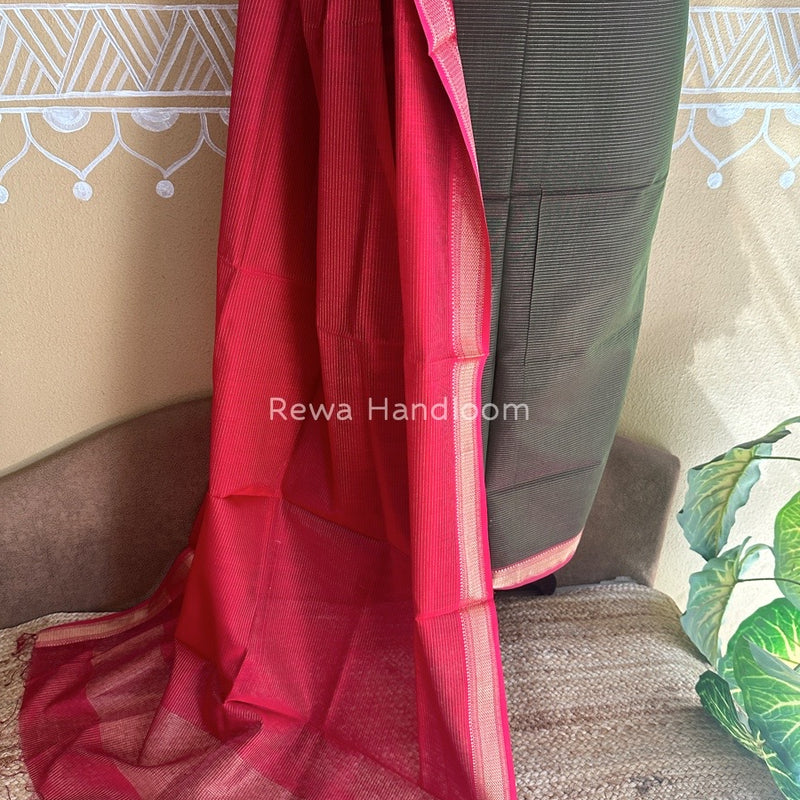 Maheshwari Green-Red Tissue Top-Dupatta TTP019