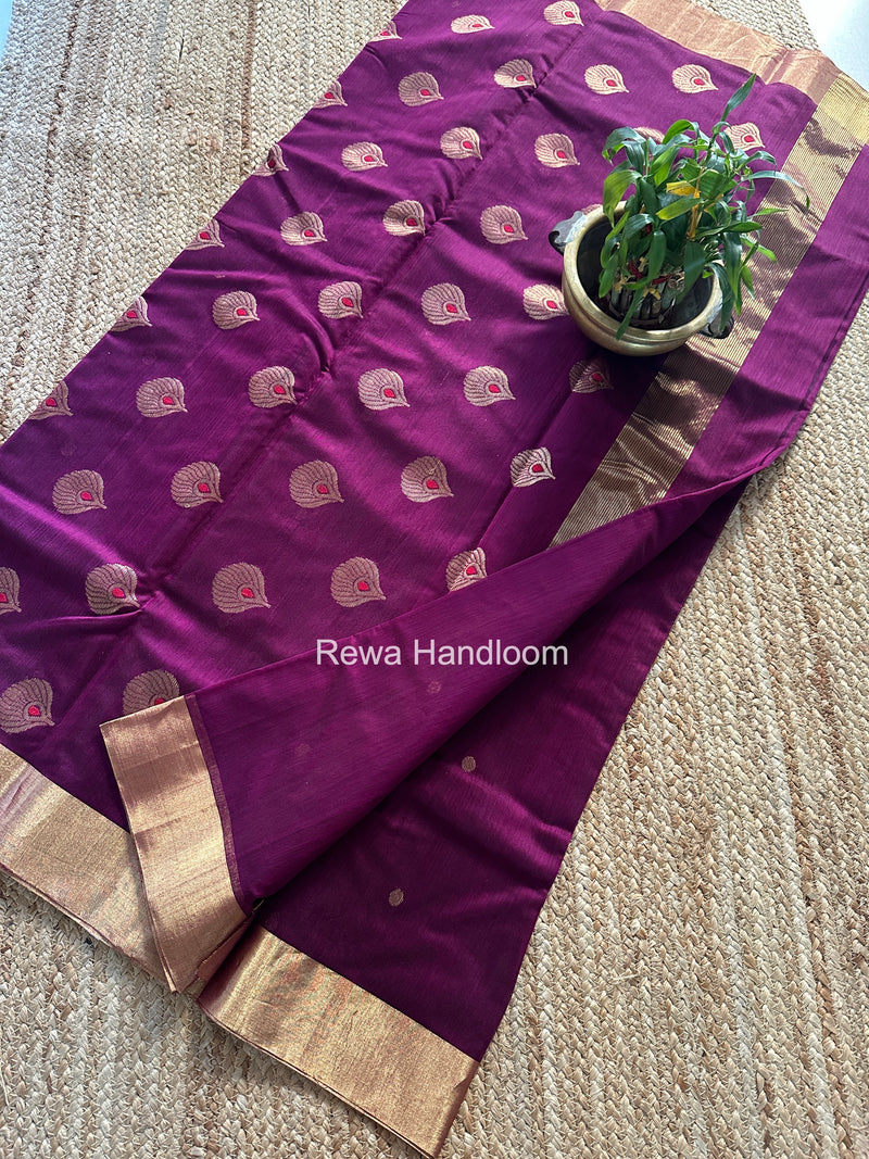 Wine Chanderi Butta Zari Border Saree BSC014