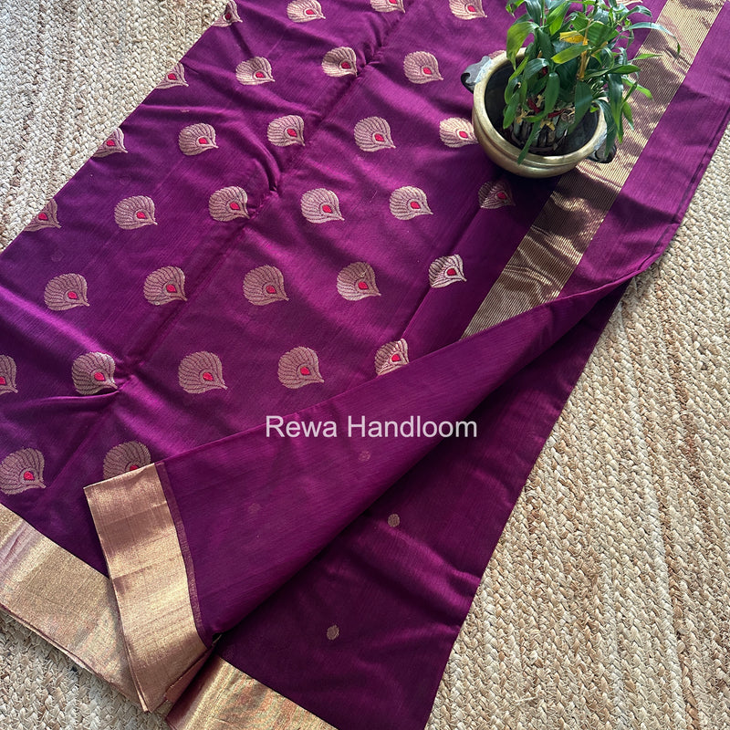 Wine Chanderi Butta Zari Border Saree BSC014