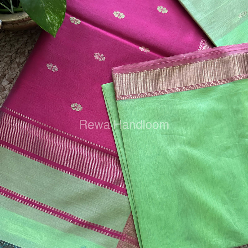 Parrot Green Motifs ~ Maheshwari Saree-SBT027