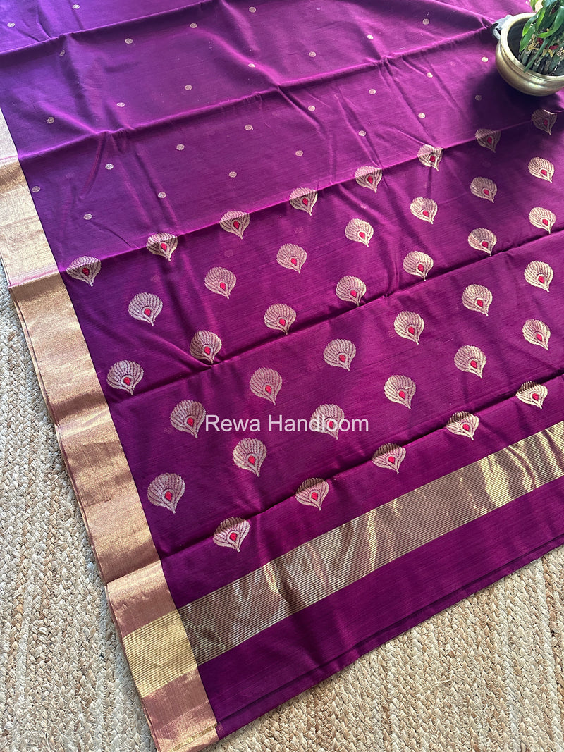 Wine Chanderi Butta Zari Border Saree BSC014