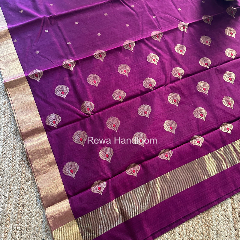 Wine Chanderi Butta Zari Border Saree BSC014