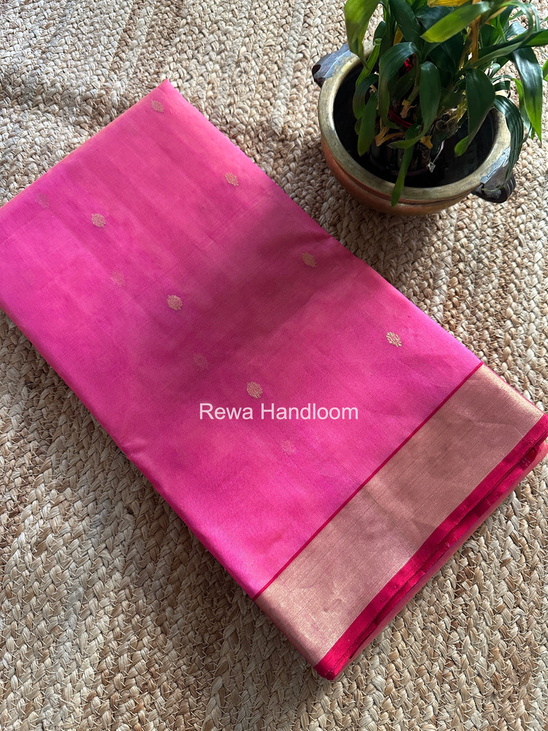 Fuchsia Pink Chanderi Butta Katan Silk Saree CKBS03