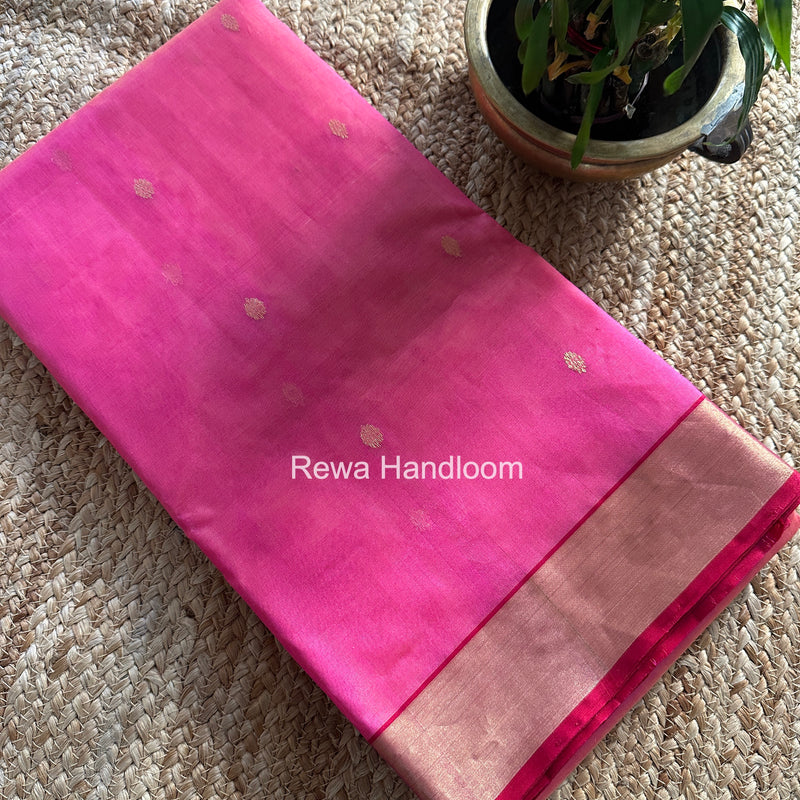Fuchsia Pink Chanderi Butta Katan Silk Saree CKBS03