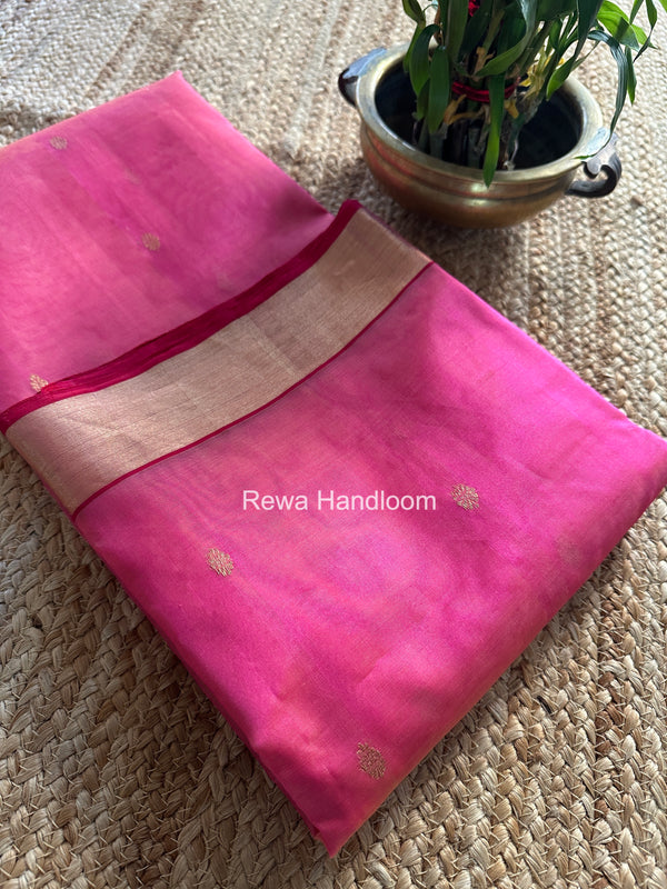 Fuchsia Pink Chanderi Butta Katan Silk Saree CKBS03