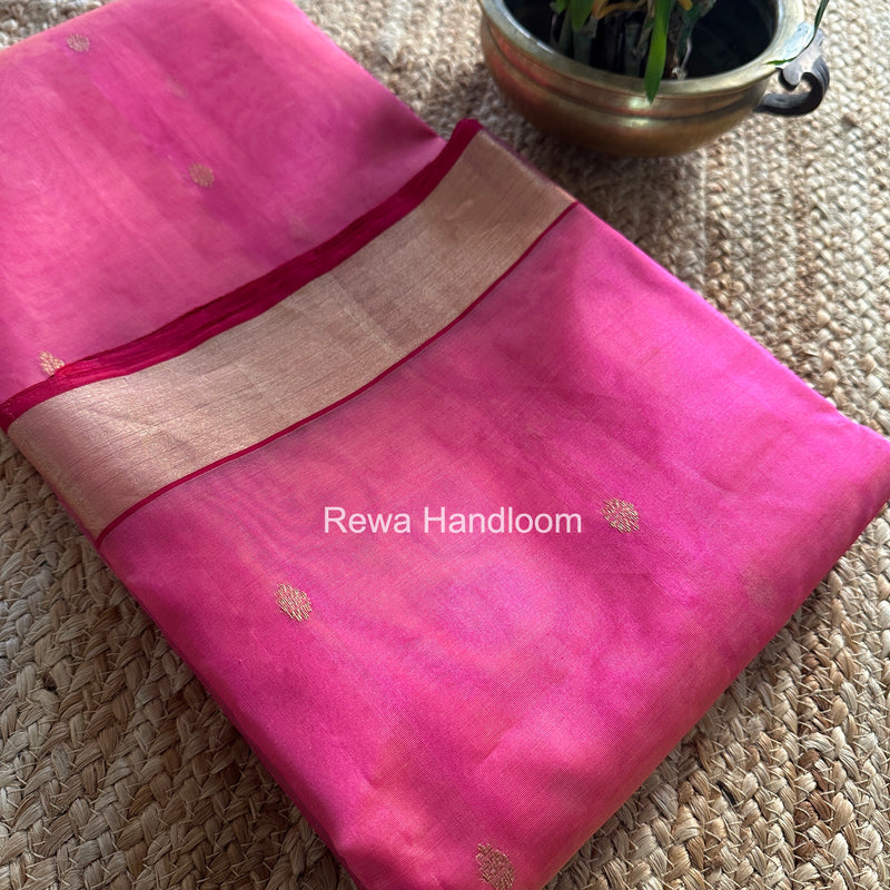 Fuchsia Pink Chanderi Butta Katan Silk Saree CKBS03