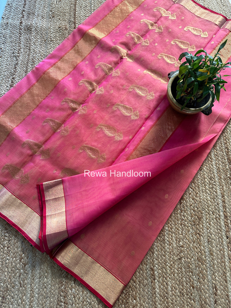 Fuchsia Pink Chanderi Butta Katan Silk Saree CKBS03