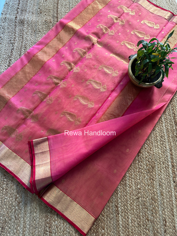Fuchsia Pink Chanderi Butta Katan Silk Saree CKBS03