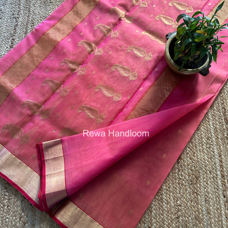 Fuchsia Pink Chanderi Butta Katan Silk Saree CKBS03