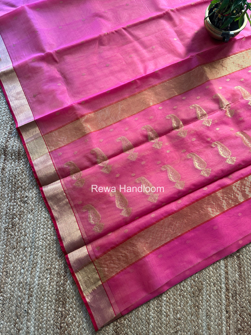 Fuchsia Pink Chanderi Butta Katan Silk Saree CKBS03