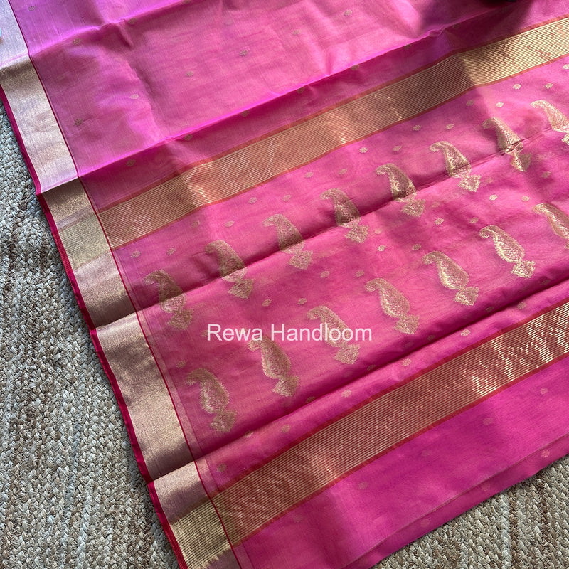 Fuchsia Pink Chanderi Butta Katan Silk Saree CKBS03