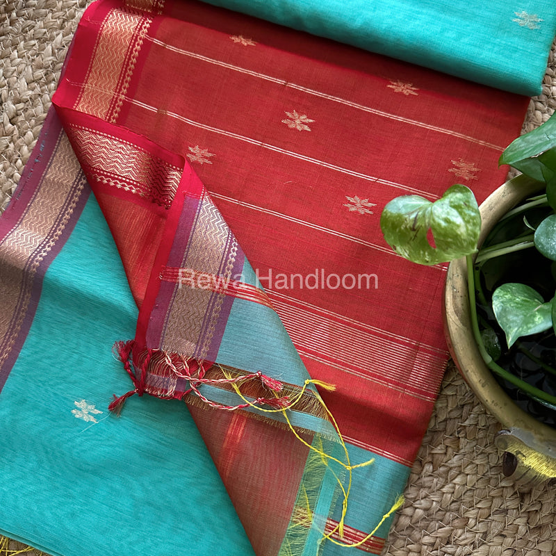 Sky Blue Motifs ~ Maheshwari Saree-SBT025