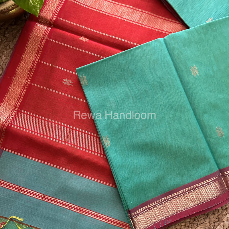 Sky Blue Motifs ~ Maheshwari Saree-SBT025