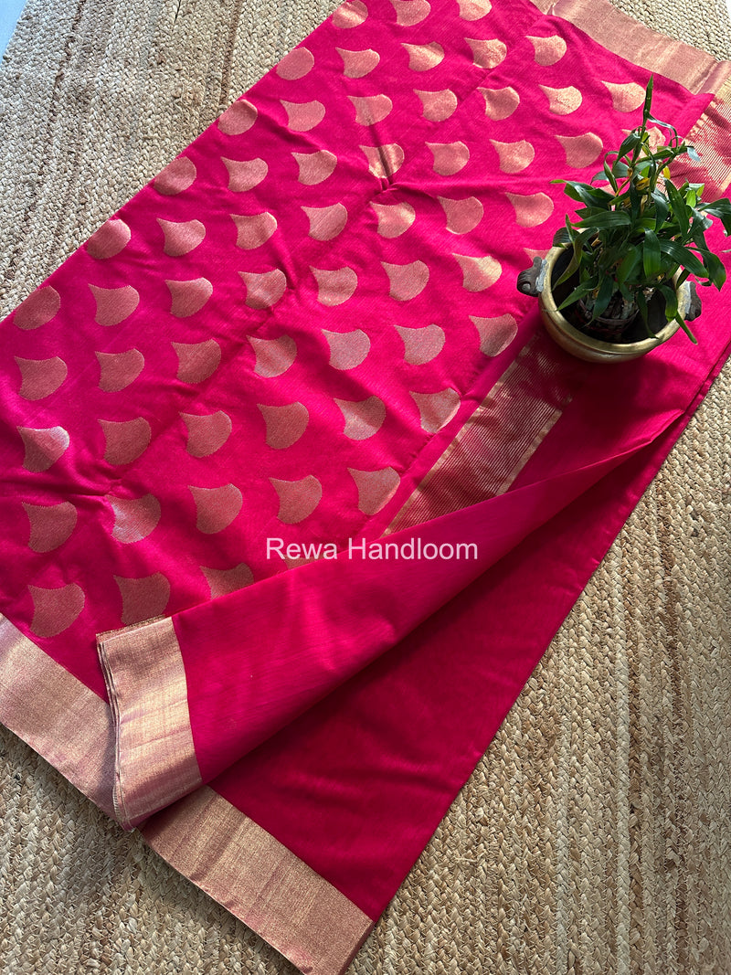 Rani Pink Chanderi Butta Silk Saree BSC022