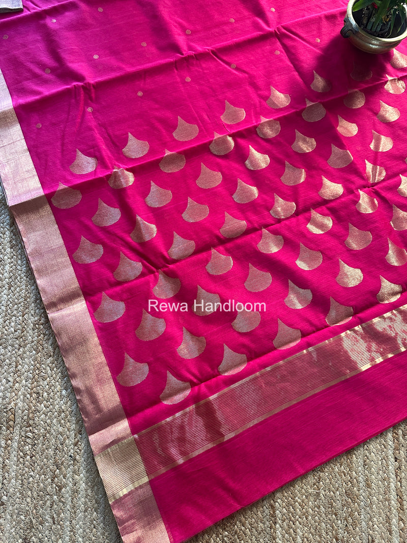 Rani Pink Chanderi Butta Silk Saree BSC022