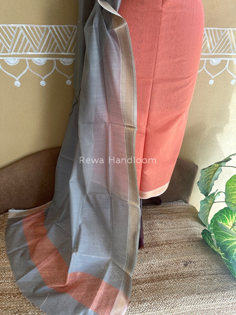 Maheshwari Peach-Grey Tissue Top-Dupatta TTP08