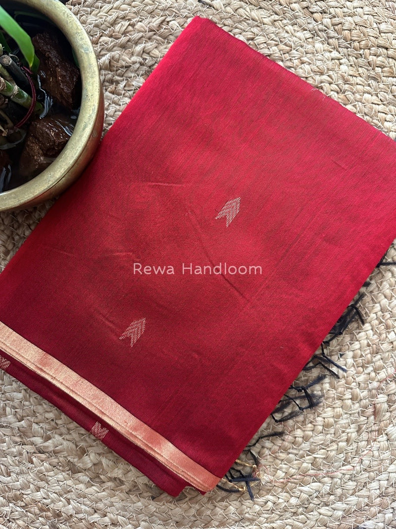 Red Zari Butti Maheshwari Saree VBS041