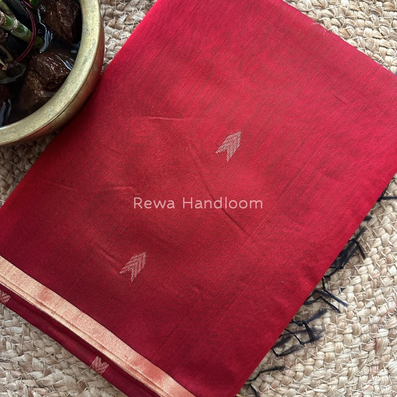 Red Zari Butti Maheshwari Saree VBS041