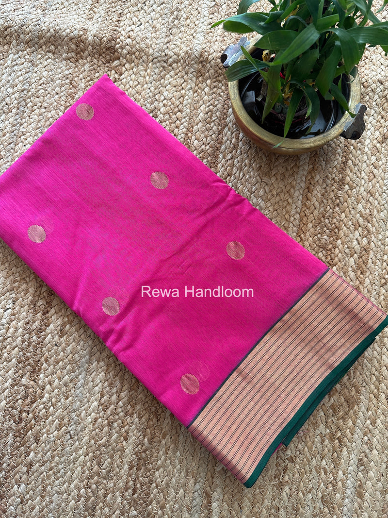 Magenta Chanderi Butta Zari Border Saree BSC03