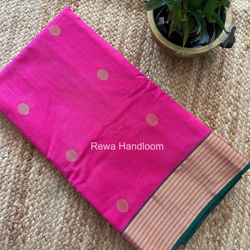 Magenta Chanderi Butta Zari Border Saree BSC03