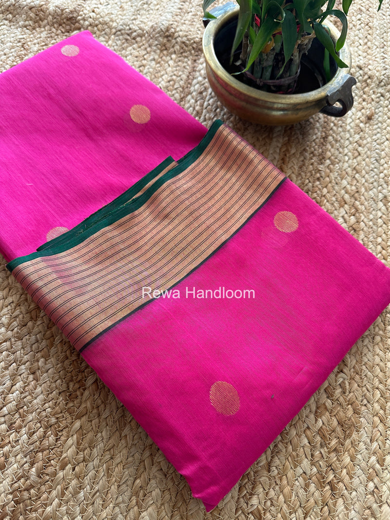Magenta Chanderi Butta Zari Border Saree BSC03
