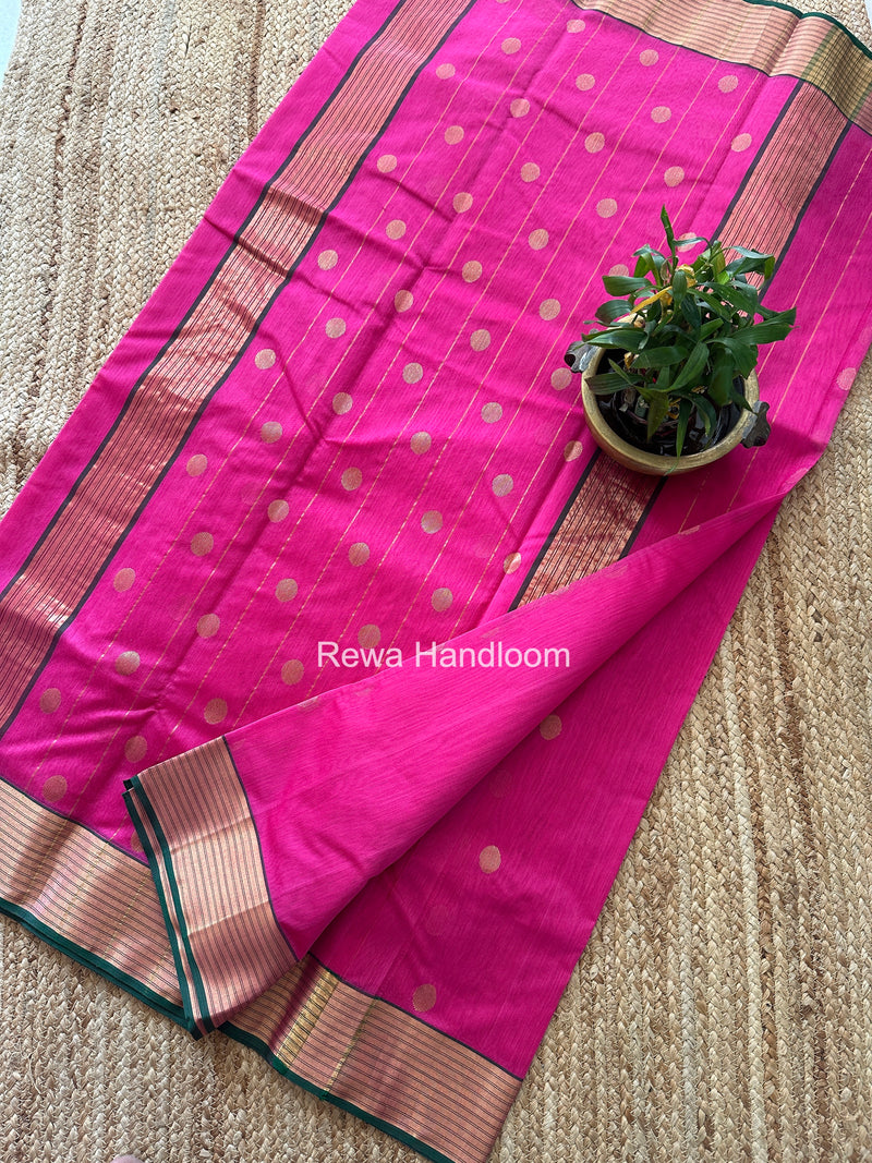 Magenta Chanderi Butta Zari Border Saree BSC03
