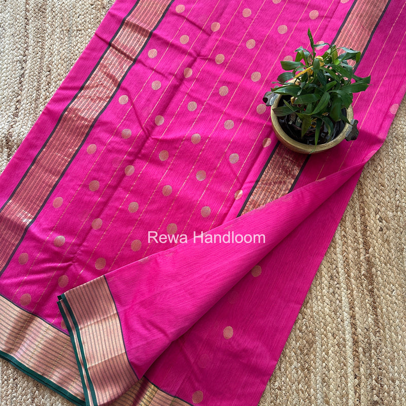 Magenta Chanderi Butta Zari Border Saree BSC03