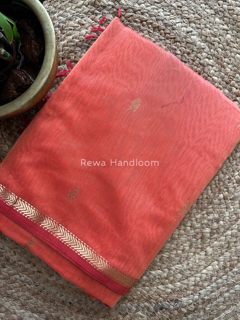 Dark Peach Zari Butti Maheshwari Saree VBS040