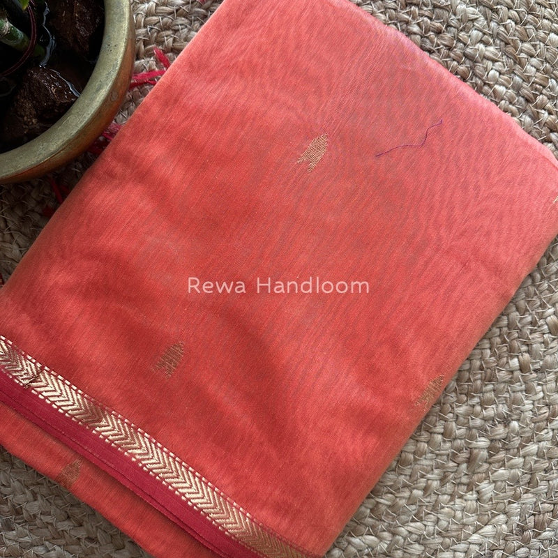 Dark Peach Zari Butti Maheshwari Saree VBS040
