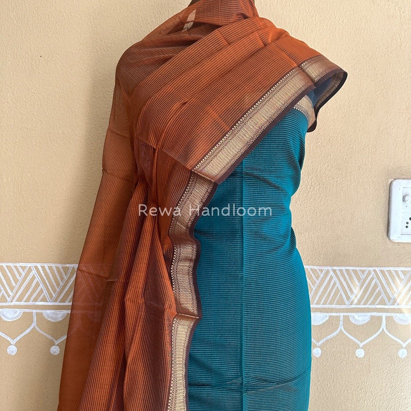 Maheshwari Rama Green-Rust Tissue Top-Dupatta TTP07