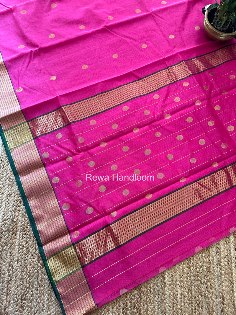 Magenta Chanderi Butta Zari Border Saree BSC03