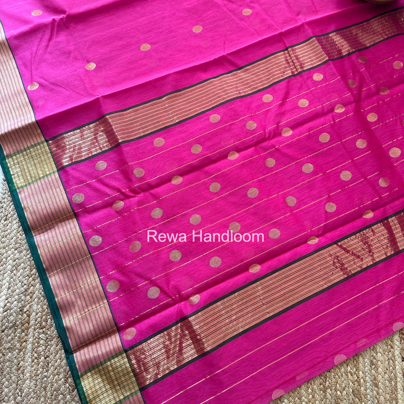Magenta Chanderi Butta Zari Border Saree BSC03