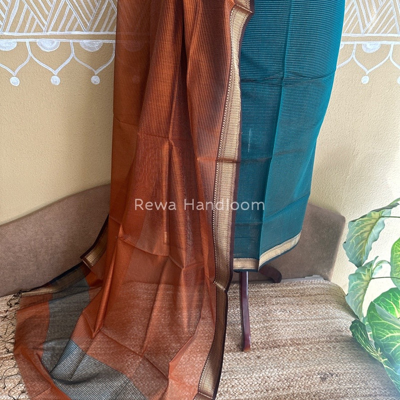 Maheshwari Rama Green-Rust Tissue Top-Dupatta TTP07